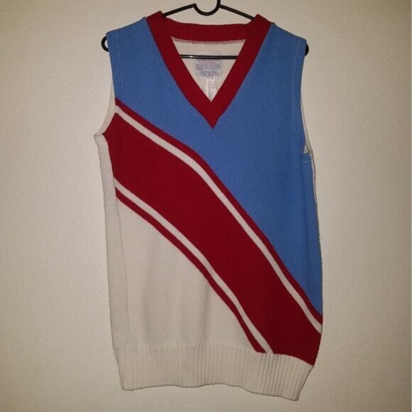 Cheerleader Supply Co Vintage Sweater Vest Size 40 Red White Blue 100% Acrylic - Picture 1 of 8